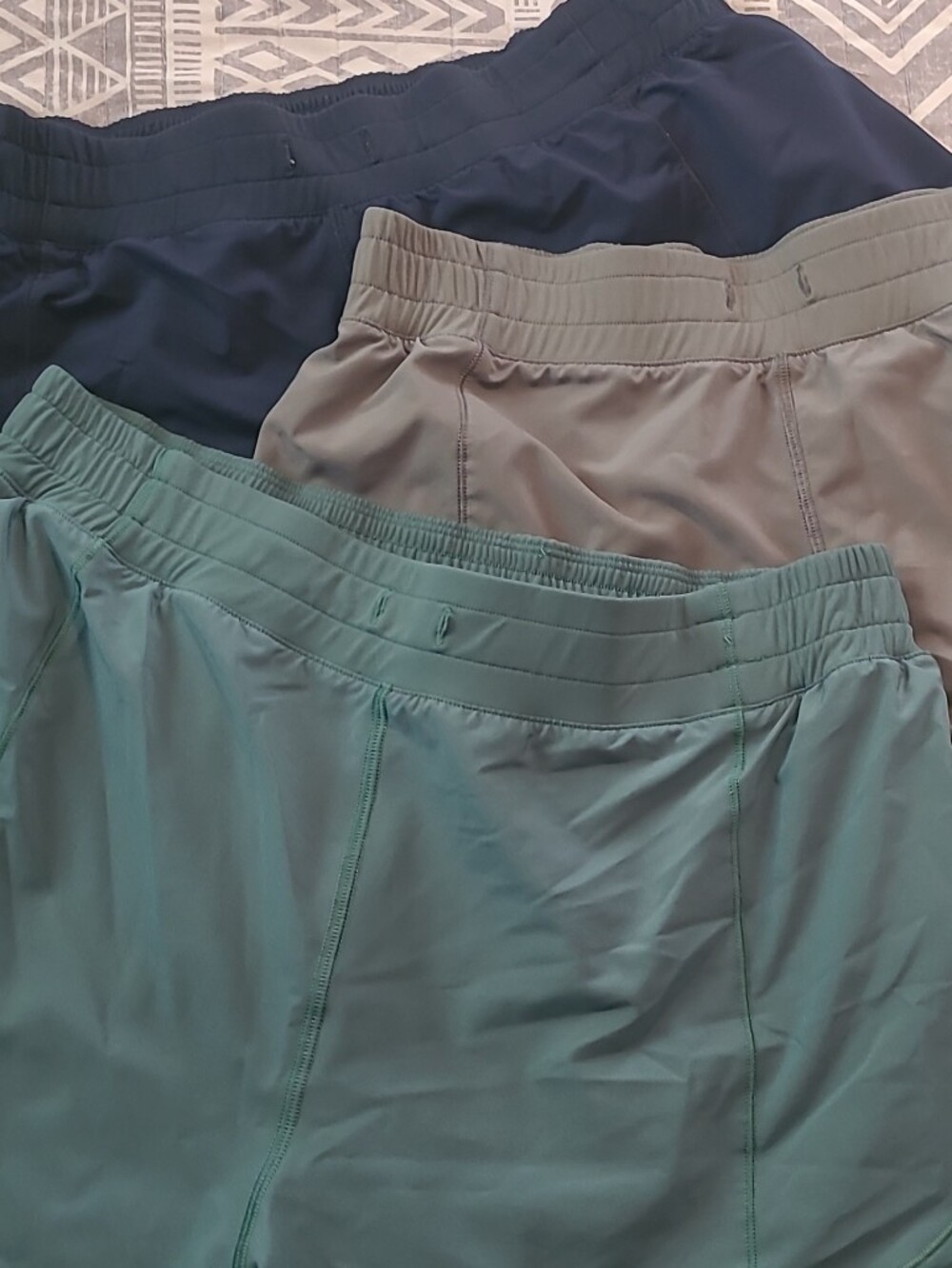 Set of Three Casual Athletic Elastic-Waist Shorts in Forest, Olive, and Navy